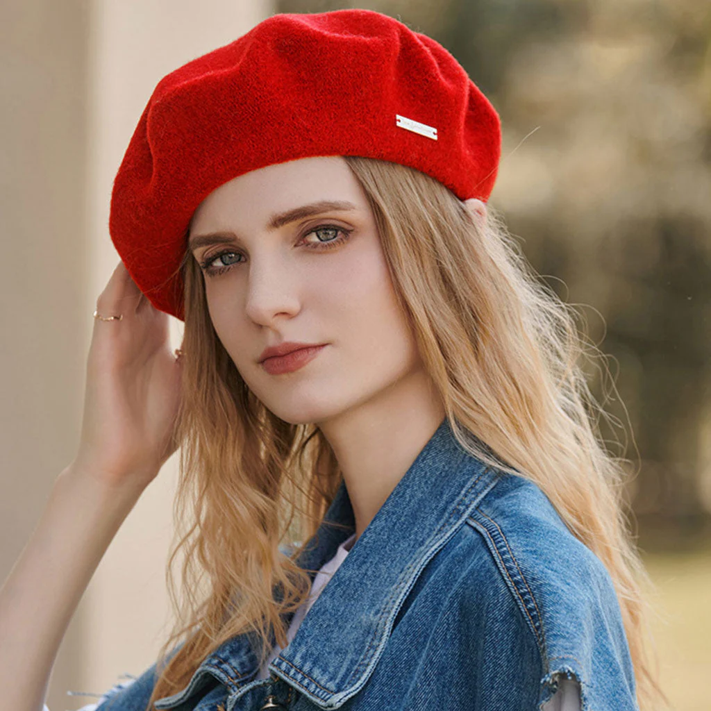 Versatile Metallic Accent Solid Color Wool Blend Classic Beret - Image 9