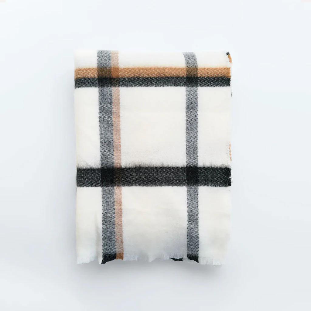 Versatile Plaid Print Frayed Oversized Blanket Scarf - White - Image 2