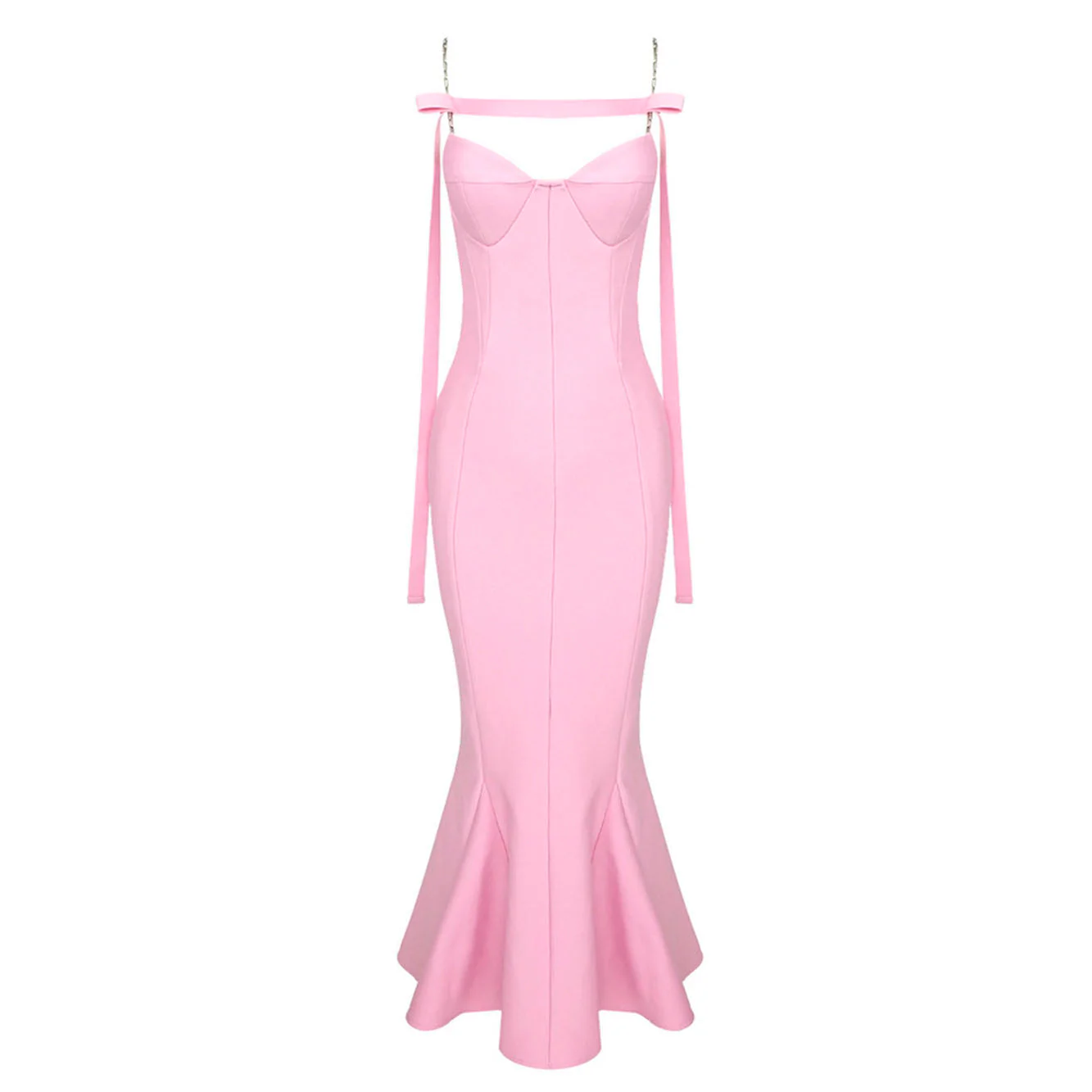 ARINNA PINK FRILLED BOTTOM BODYCON MIDI Dress - Image 2