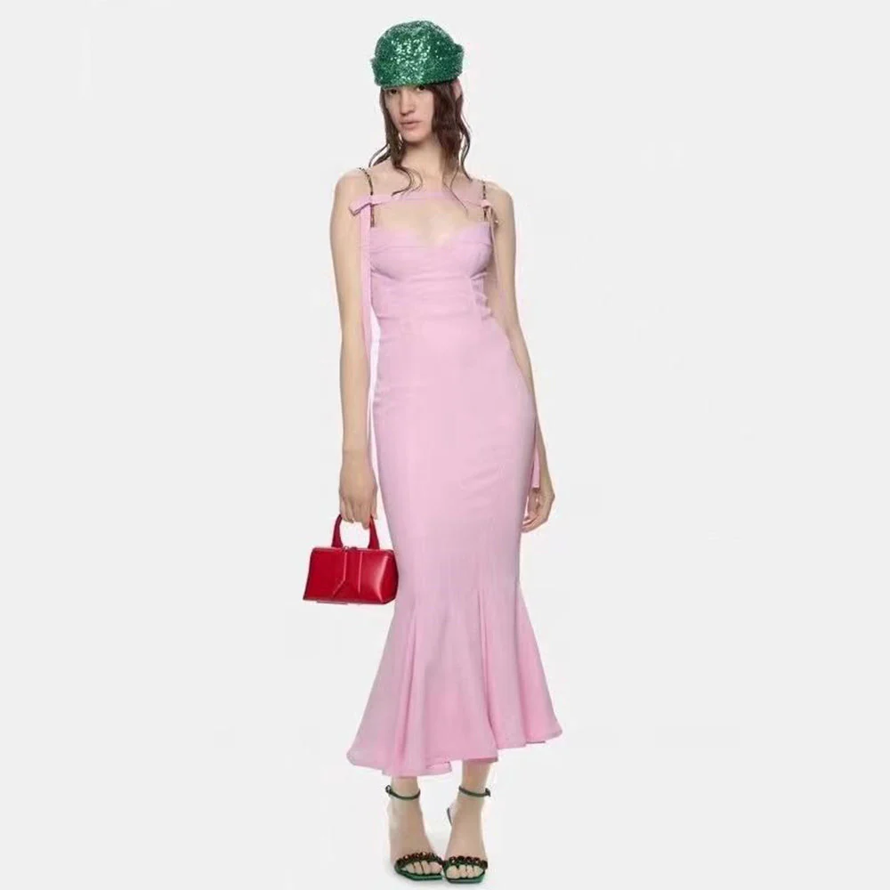 ARINNA PINK FRILLED BOTTOM BODYCON MIDI Dress - Image 5