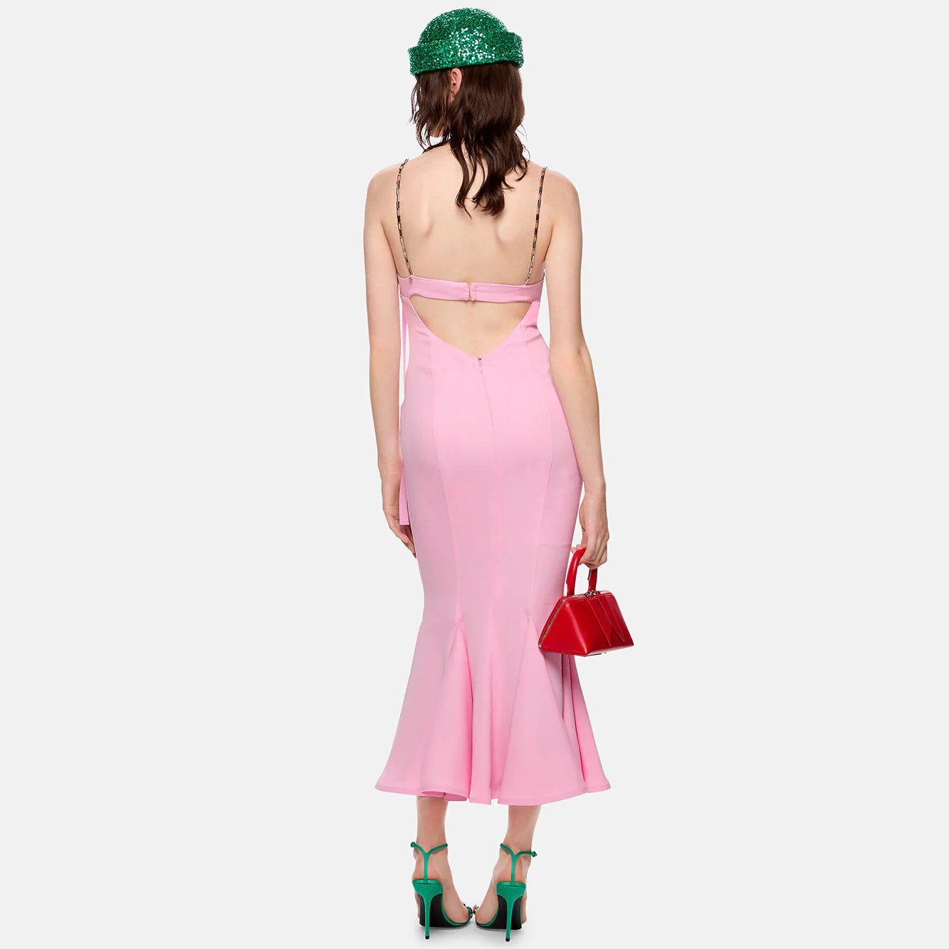 ARINNA PINK FRILLED BOTTOM BODYCON MIDI Dress - Image 6