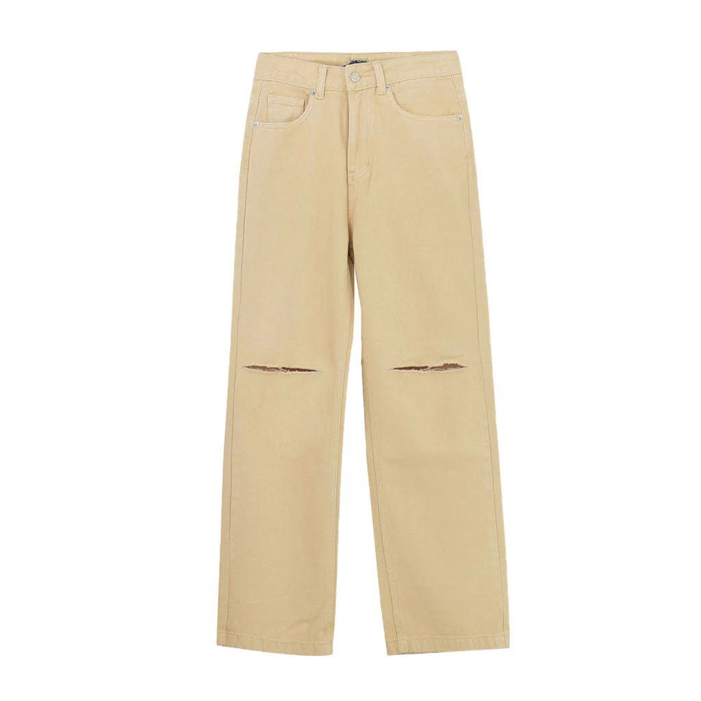 Vibrant '90s Cut Out High Waist Straight Leg Jeans - Khaki - Image 4