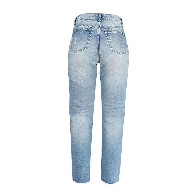Vibrant Cut Out Faded Frayed Straight Leg Jeans - Light Blue - Image 4
