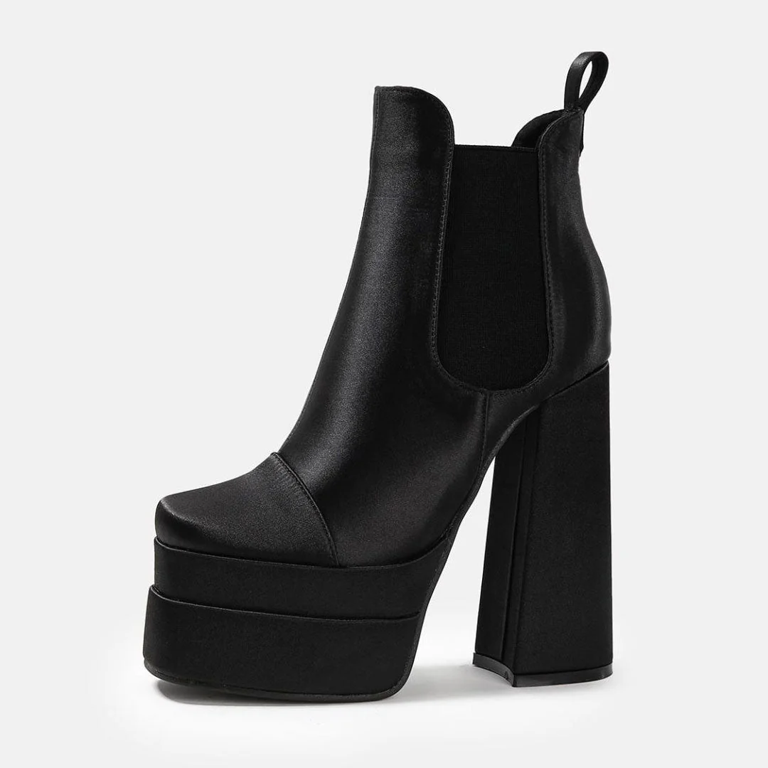 Vibrant Square Toe Chunky High Heel Platform Ankle Boots - Black - Image 2