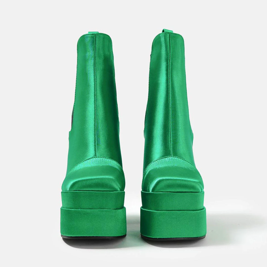 Vibrant Square Toe Chunky High Heel Platform Ankle Boots - Green - Image 2