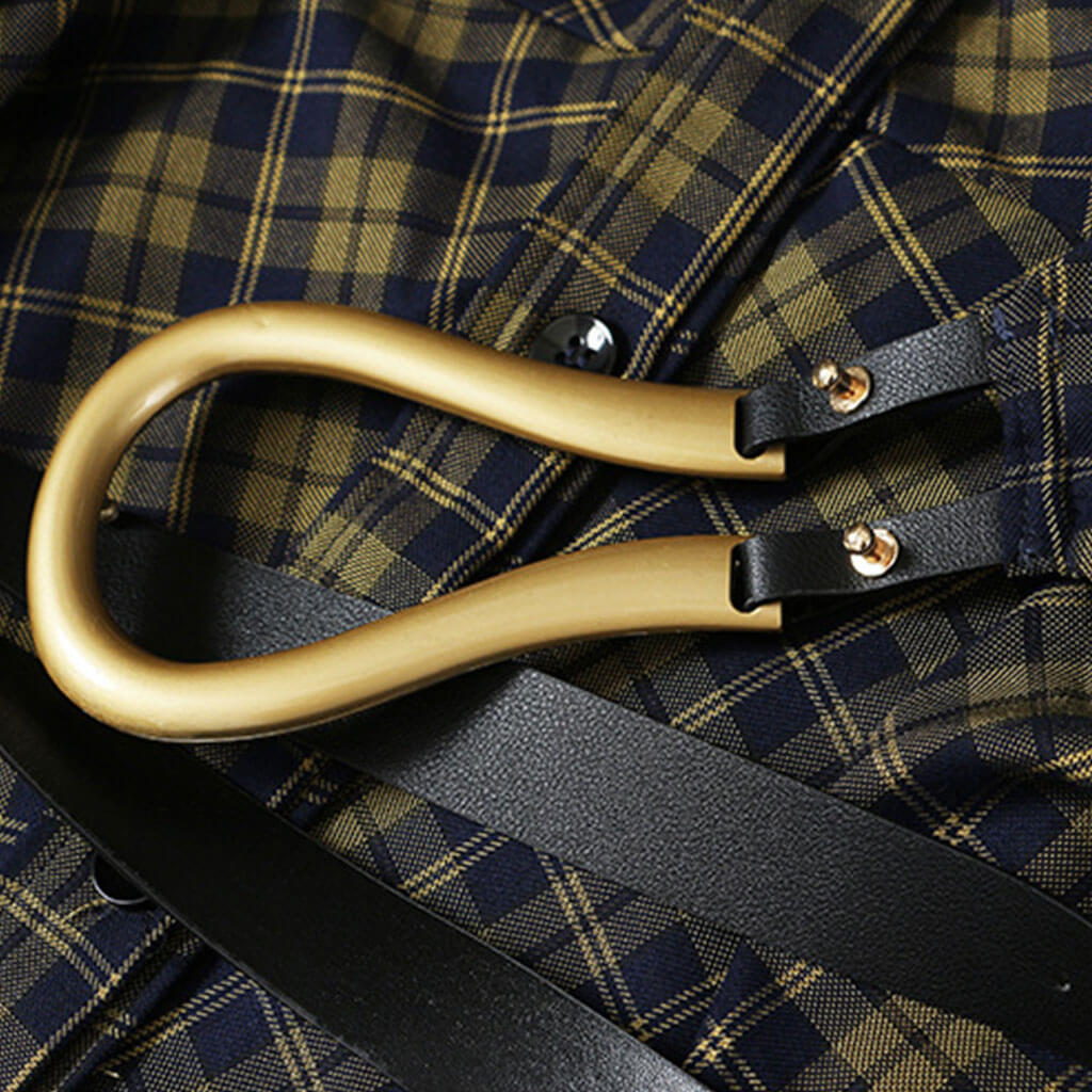 Victorian Collared Button Down Drop Shoulder Longline Belted Plaid Shirt - Image 3