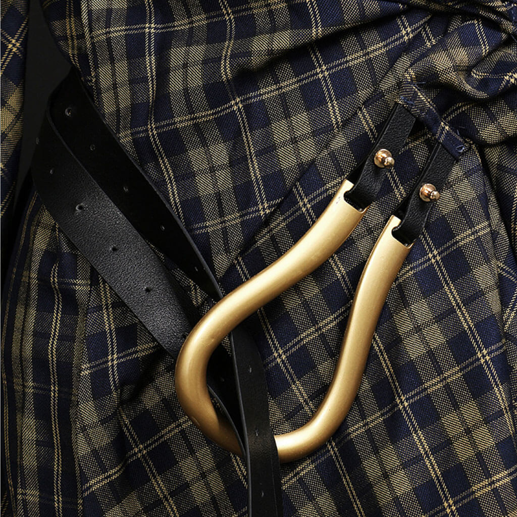 Victorian Collared Button Down Drop Shoulder Longline Belted Plaid Shirt - Image 4