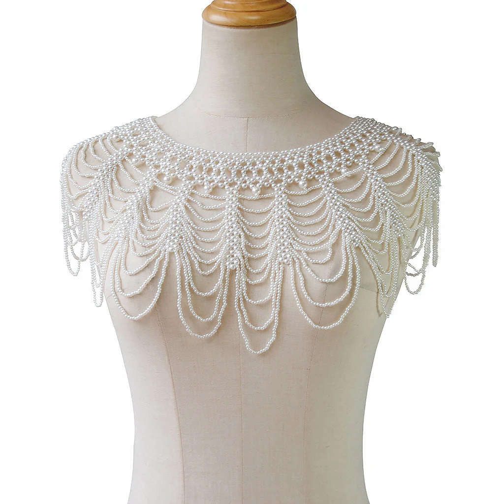 Victorian Style Woven Boat Neck Multi Layered Imitation Pearl Body Chain - Image 5