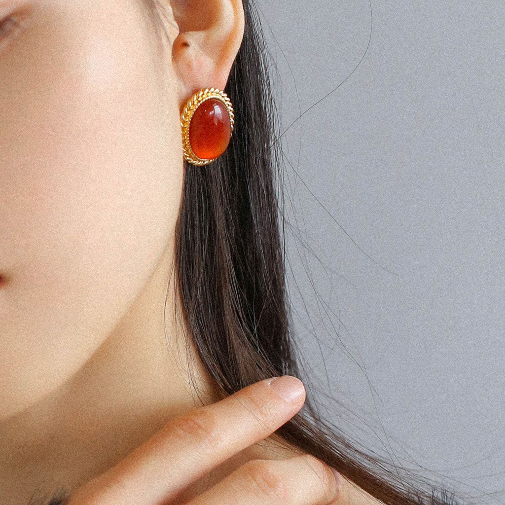 Vintage 18K Gold Plated Red Onyx Sterling Silver Twist Stud Earrings - Image 2