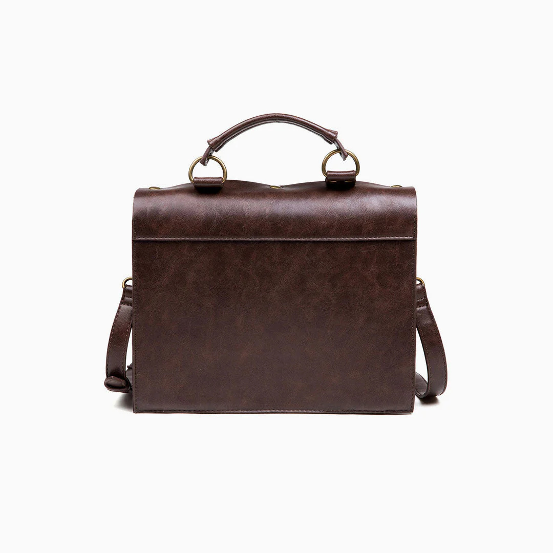 Time Fly Back Clock Trim Button Up Crossbody Messager Bag - Coffee - Image 3