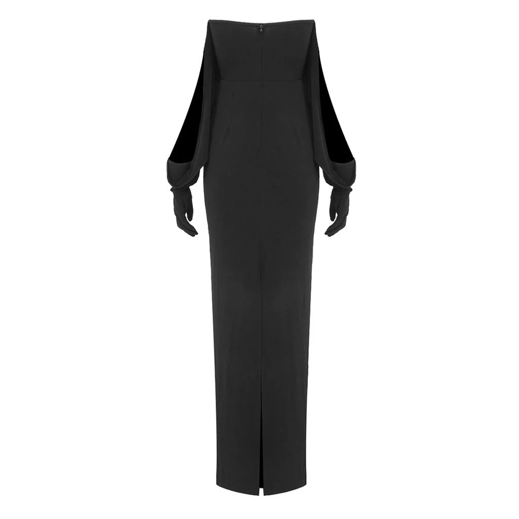 Vintage Draped Plunge Sweetheart Neck Strapless Glove Sleeve Maxi Evening Dress - Image 6