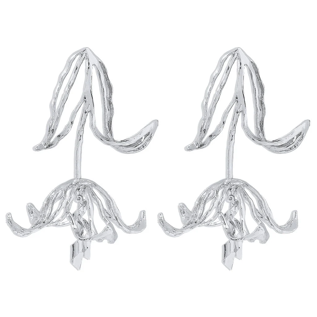 Vintage Exaggerated Tulip Polished Plated FLower Shaped Drop Earring - Image 4
