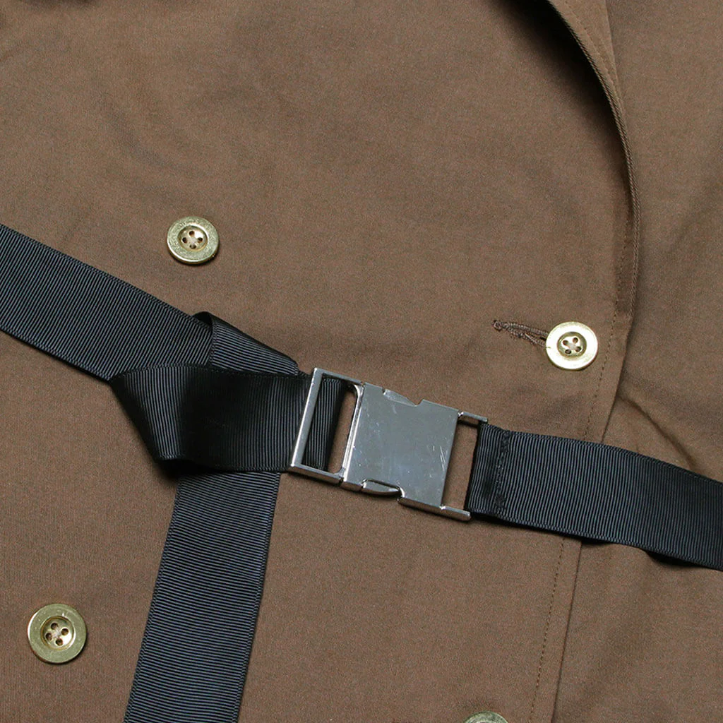 Vintage Extended Shoulder Double Breasted Belted Cape Trench Coat - Brown - Image 5