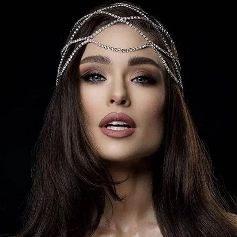 Vintage Flapper Rhinestone Embellished Caged Chain Headpiece - Silver - Image 4