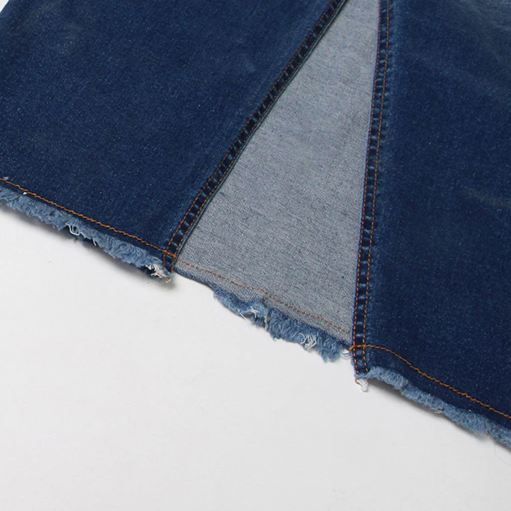 Vintage Gradient Raw Trim Back Slit High Waist Maxi Denim Skirt - Image 4
