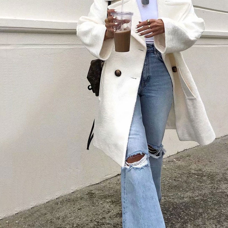 Vintage High Waist Cut Out Frayed Straight Leg Jeans - Light Blue - Image 4