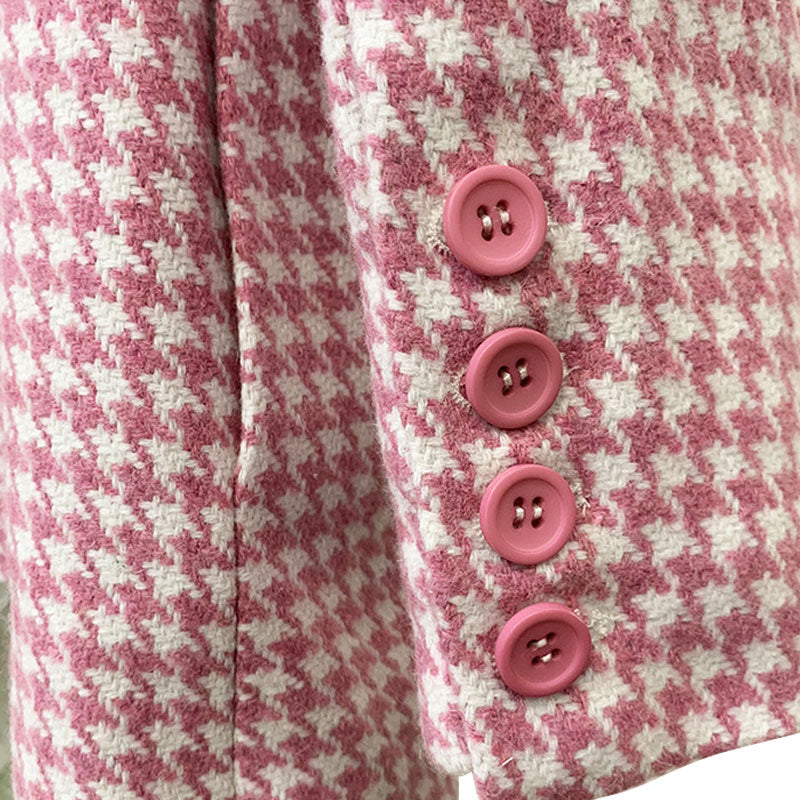 Vintage Houndstooth Print Peak Lapel Double Breasted Tailored Woolen  Blazer - Image 4