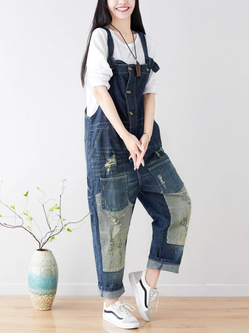 Vintage-Inspired Denim Overalls Dungarees for Women - Image 2