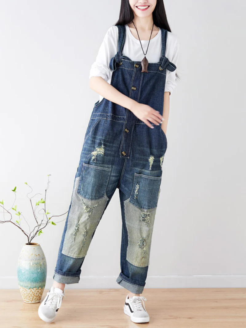 Vintage-Inspired Denim Overalls Dungarees for Women - Image 3