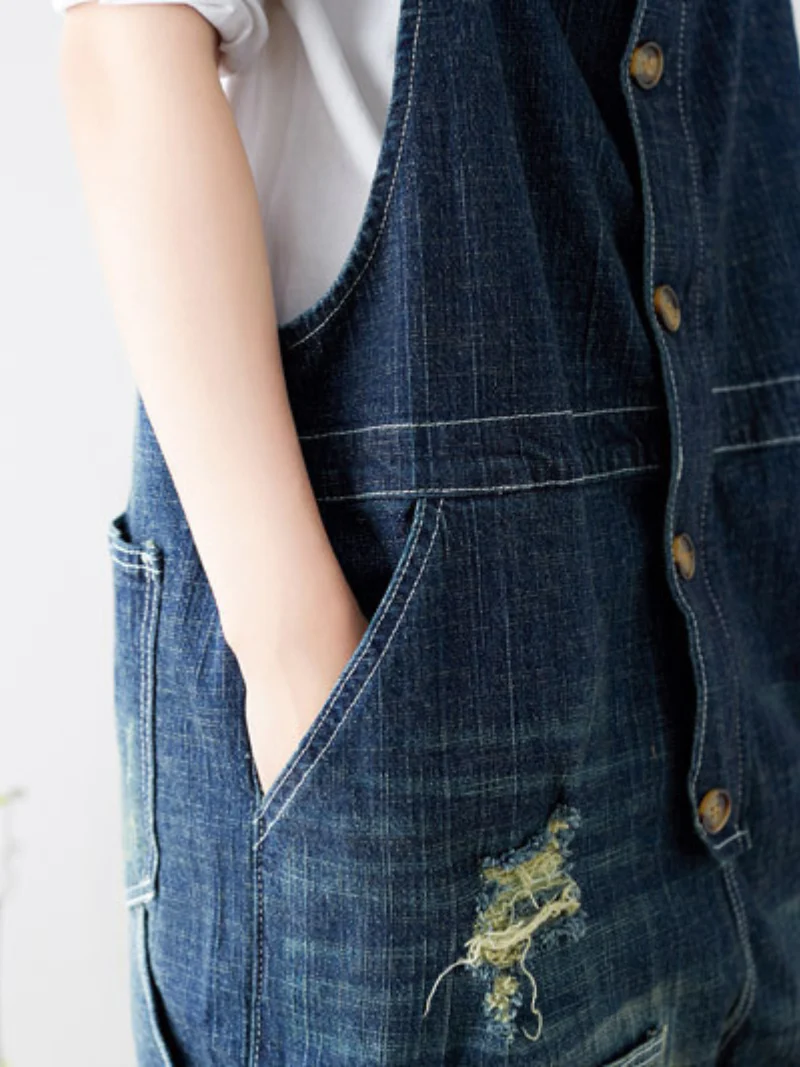 Vintage-Inspired Denim Overalls Dungarees for Women - Image 6