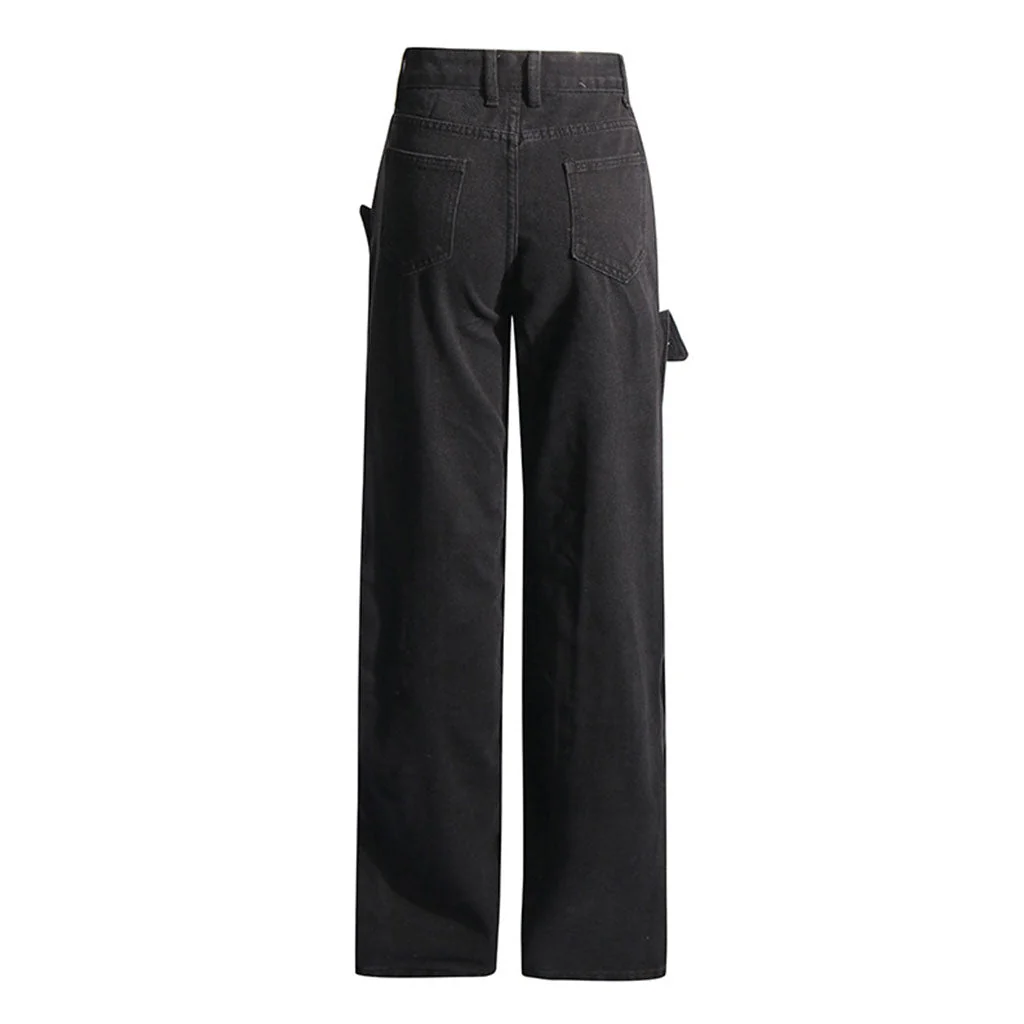 Vintage Layered Snap Off Button Straight Leg Dark Washed High Waist Denim Jeans - Image 3