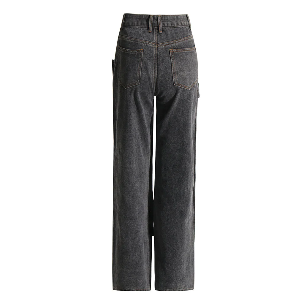 Vintage Layered Snap Off Button Straight Leg Dark Washed High Waist Denim Jeans - Image 6
