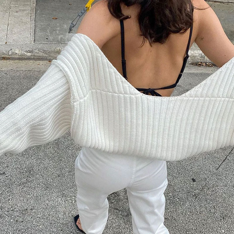 Vintage Long Sleeve Drop Shoulder Rib Knit Shrug Cardigan - Camel - Image 3