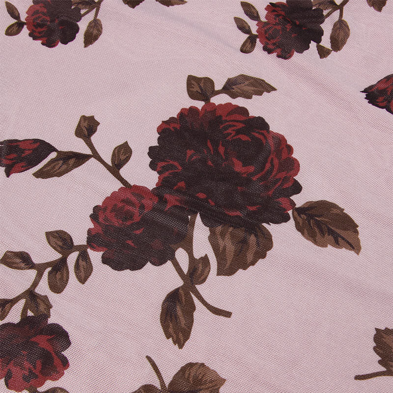 Vintage Mesh Flower Print Fishtail Drape Trim Lace Up Back Maxi Dress - Pink - Image 4