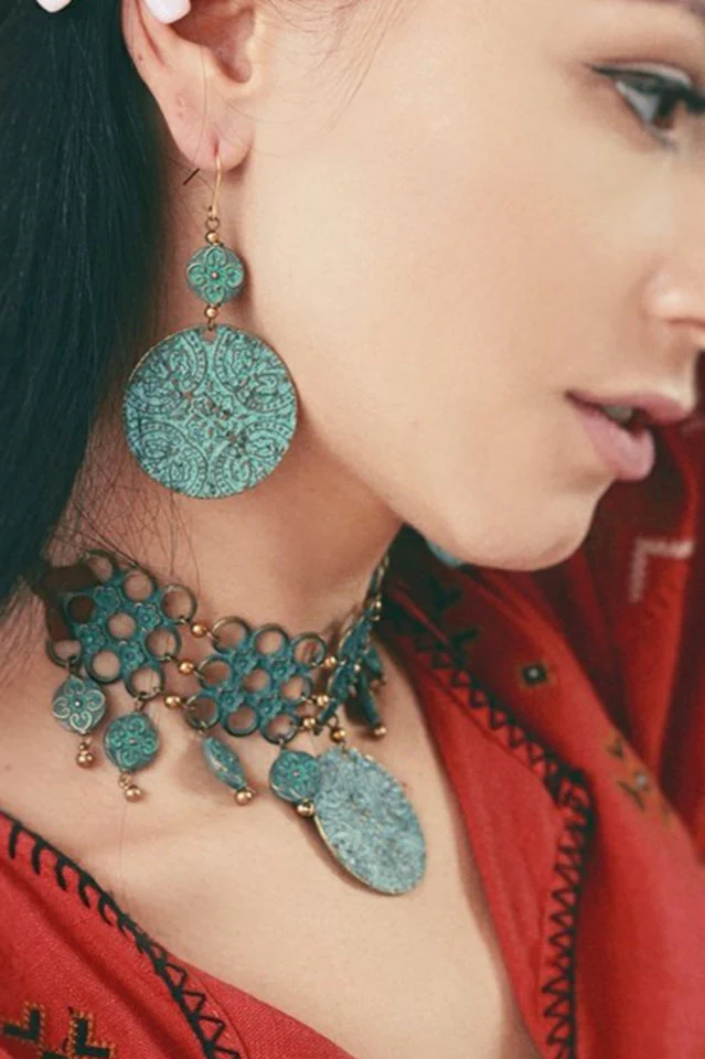 Vintage Nepal Style Necklace+Earrings - Image 2