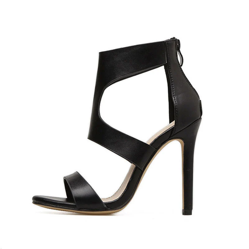 Vintage Open Toe Cutout Ankle Length High Heel Sandals - Black - Image 3