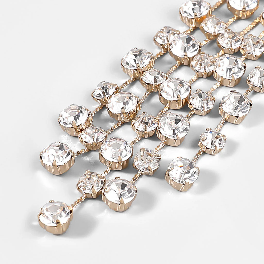 Vintage Pearl Crystal Embellished Chandelier Earrings - Gold - Image 3