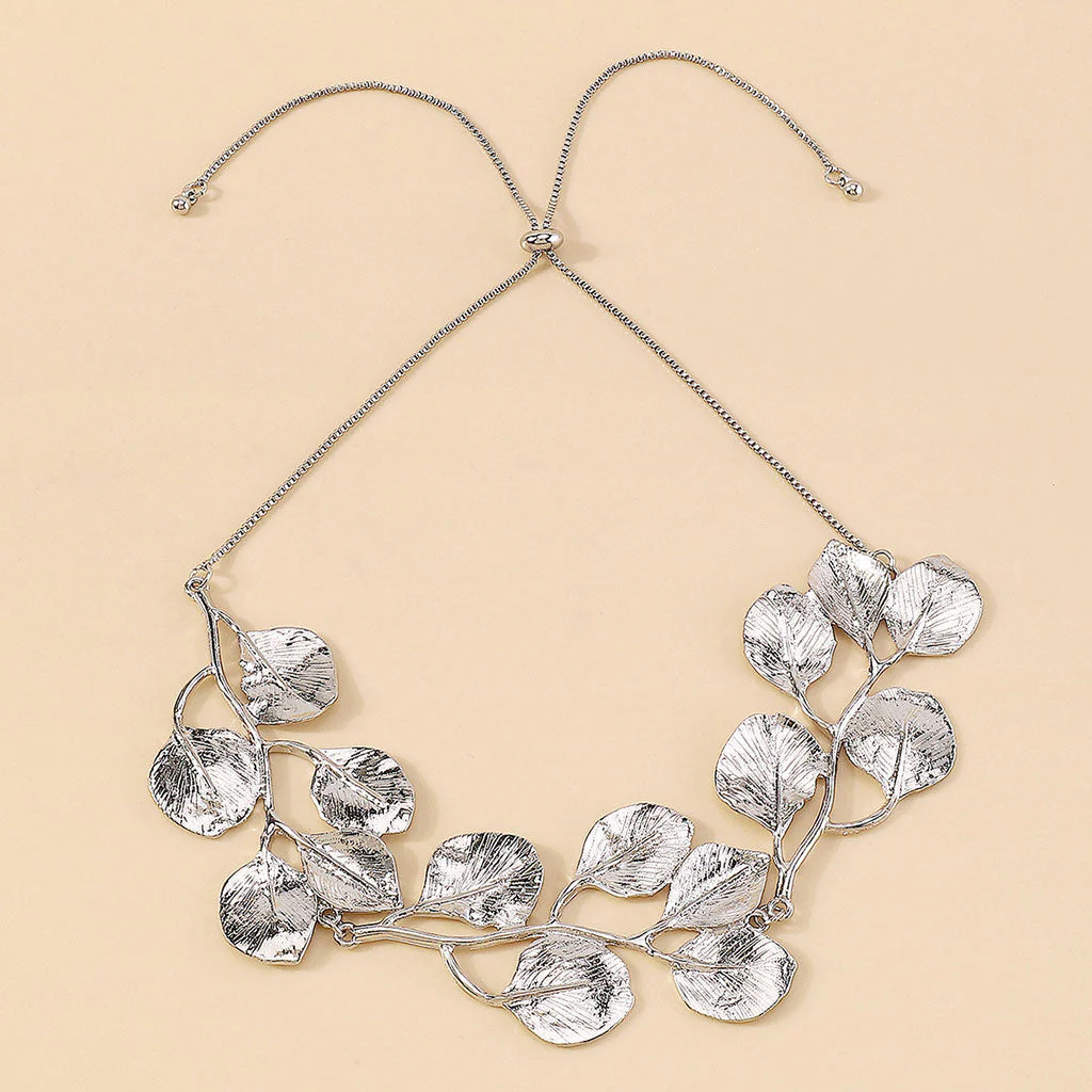 Vintage Polished Plated Exaggerated Leaf Shaped Box Chain NeckLace - Image 5