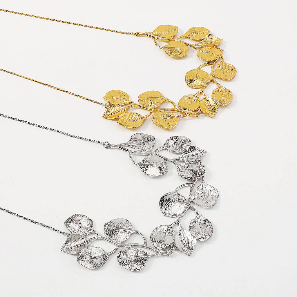 Vintage Polished Plated Exaggerated Leaf Shaped Box Chain NeckLace - Image 7