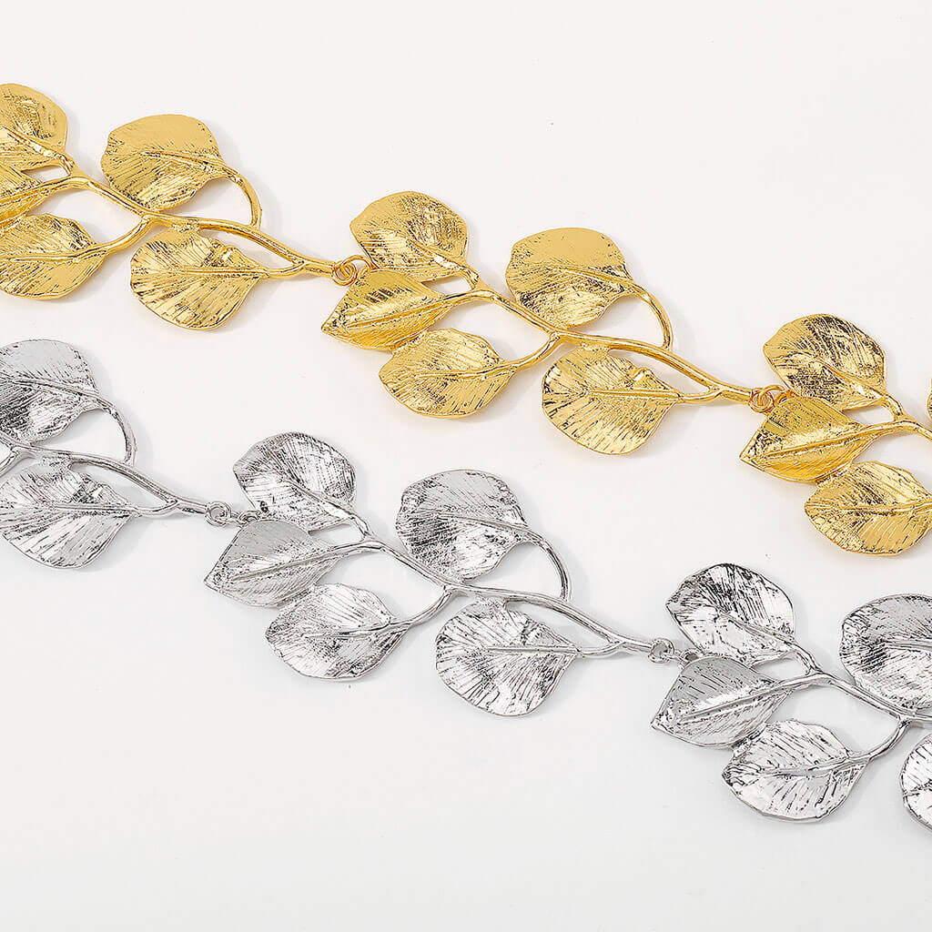 Vintage Polished Plated Exaggerated Leaf Shaped Box Chain NeckLace - Image 8