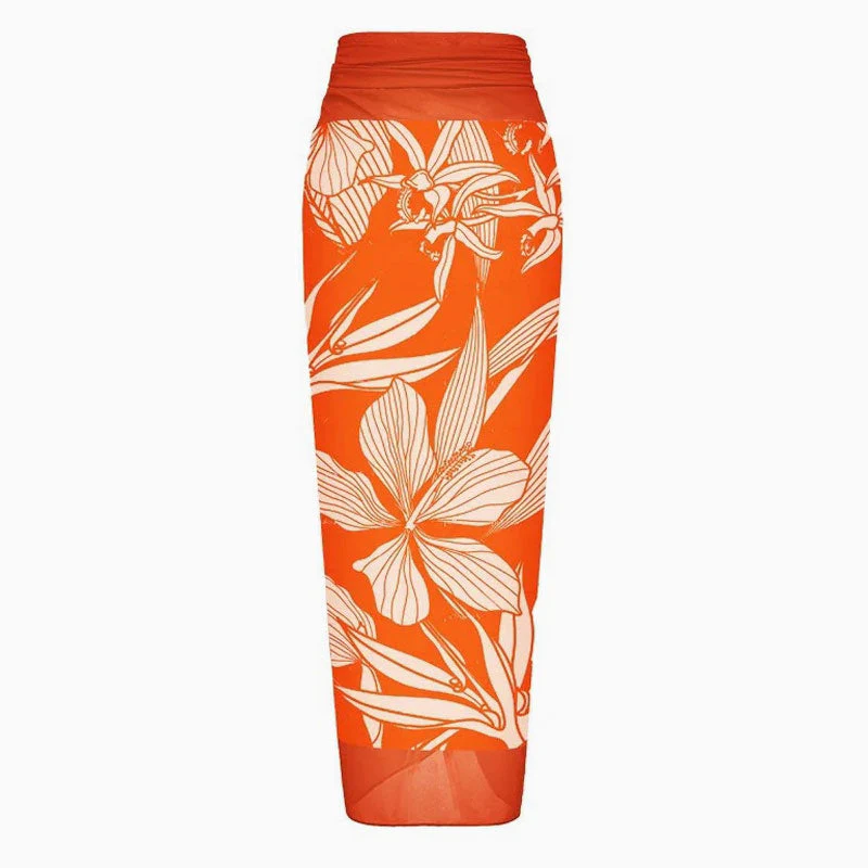 Vintage Print High Waist Chiffon Bow Tie Side Split Maxi Wrap Sarong Cover Up - Image 5
