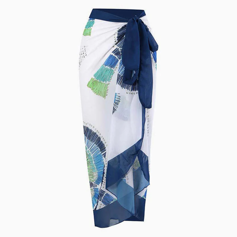 Vintage Printed High Waist Bow Tie Chiffon Maxi Wrap Sarong Cover Up - Image 13