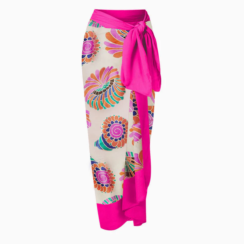 Vintage Printed High Waist Bow Tie Chiffon Maxi Wrap Sarong Cover Up - Image 7