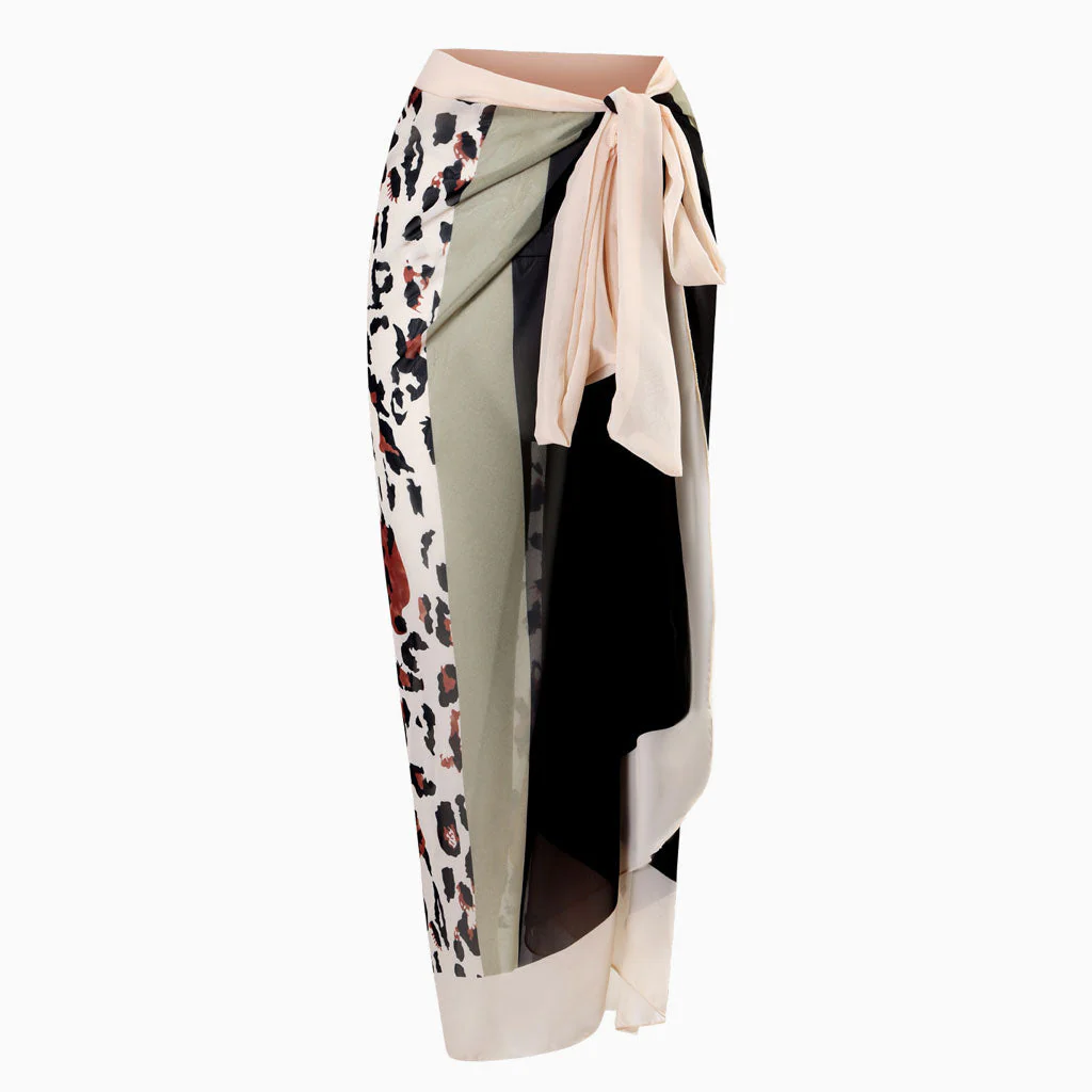 Vintage Printed High Waist Bow Tie Chiffon Maxi Wrap Sarong Cover Up - Image 8