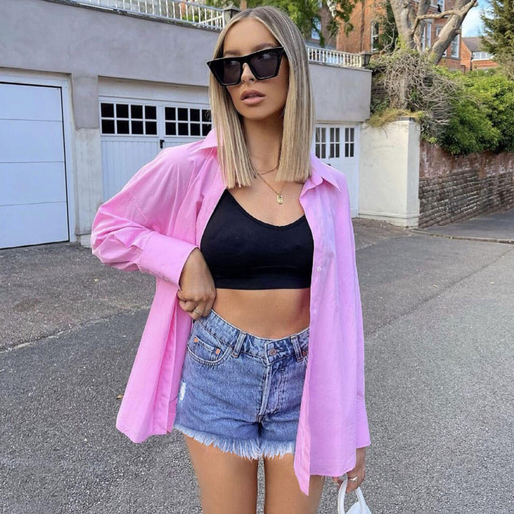 Vintage Style High Waist Faded Frayed Denim Shorts - Blue - Image 2