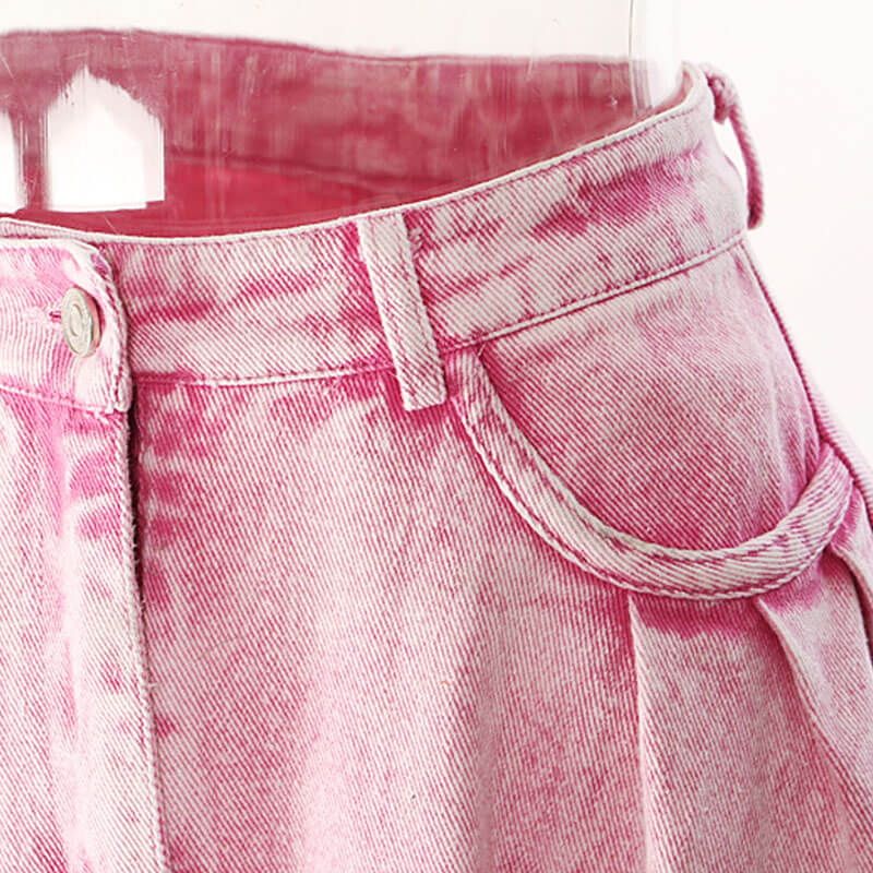 Vintage Style High Waist Raw Hem Frilled Faded Acid Wash Maxi Denim Skirt - Image 3