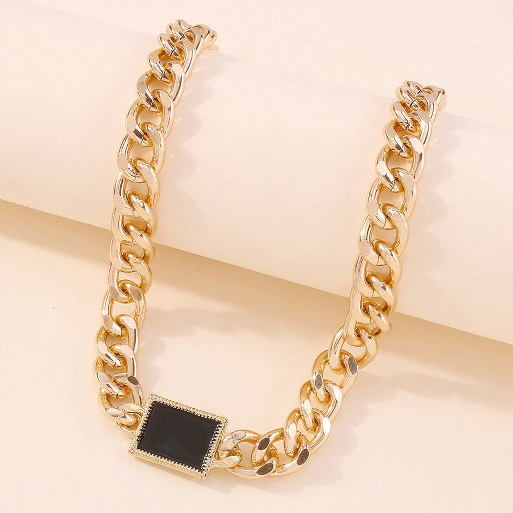 Vintage Style Onyx Helio Charm Chunky Chain Choker Necklace - Gold - Image 2