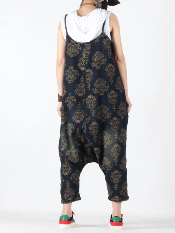 Viviana Vintage Floral Prints Overall Dungarees with Pockets - Image 2