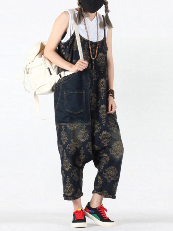 Viviana Vintage Floral Prints Overall Dungarees with Pockets - Image 5