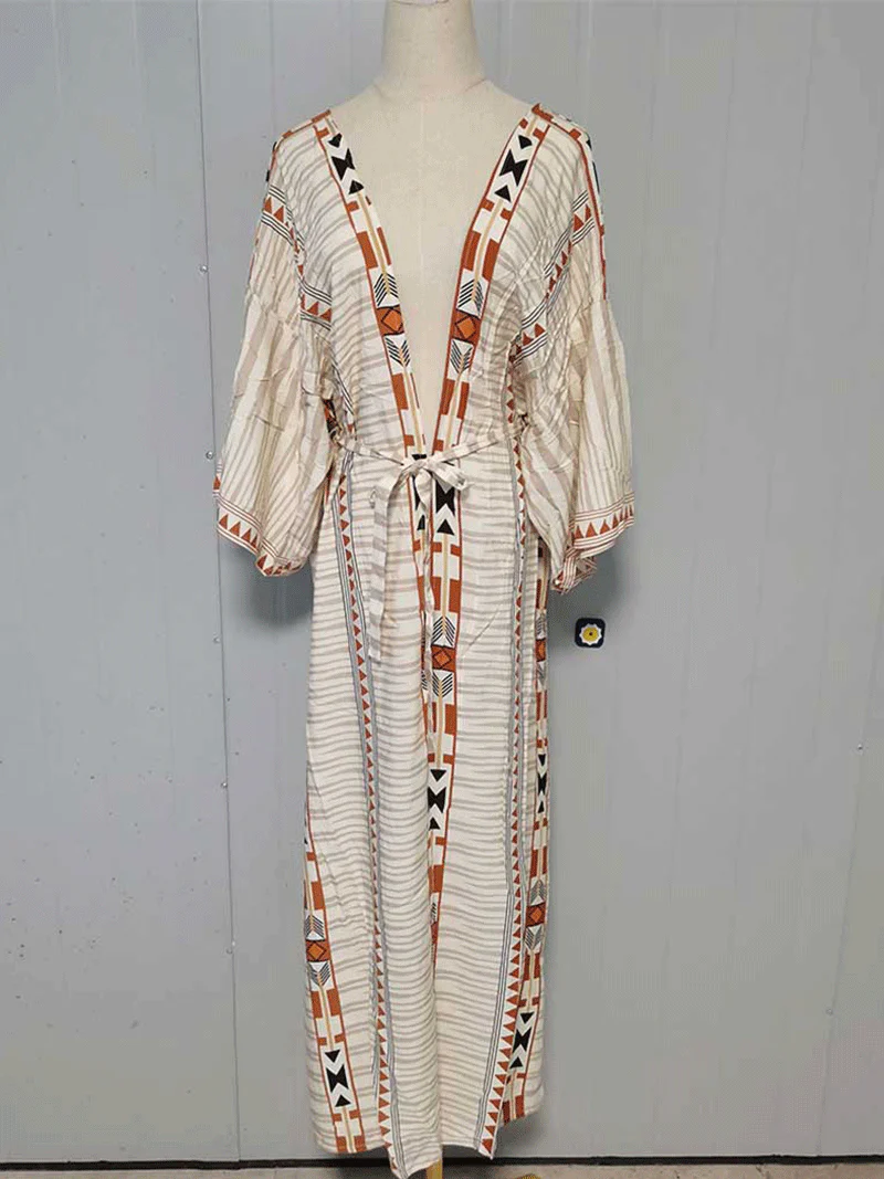 Printed Different Colors Polyester Long Length Gown Kimono Duster Robe - Image 16