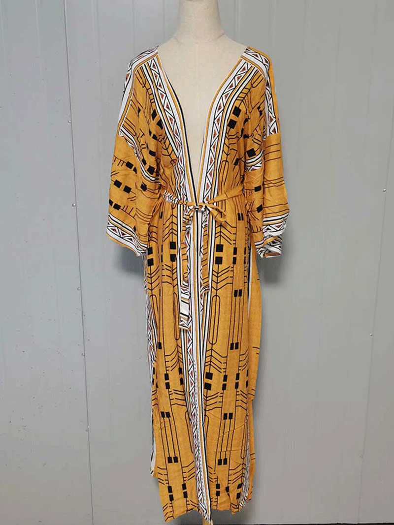 Printed Different Colors Polyester Long Length Gown Kimono Duster Robe - Image 3