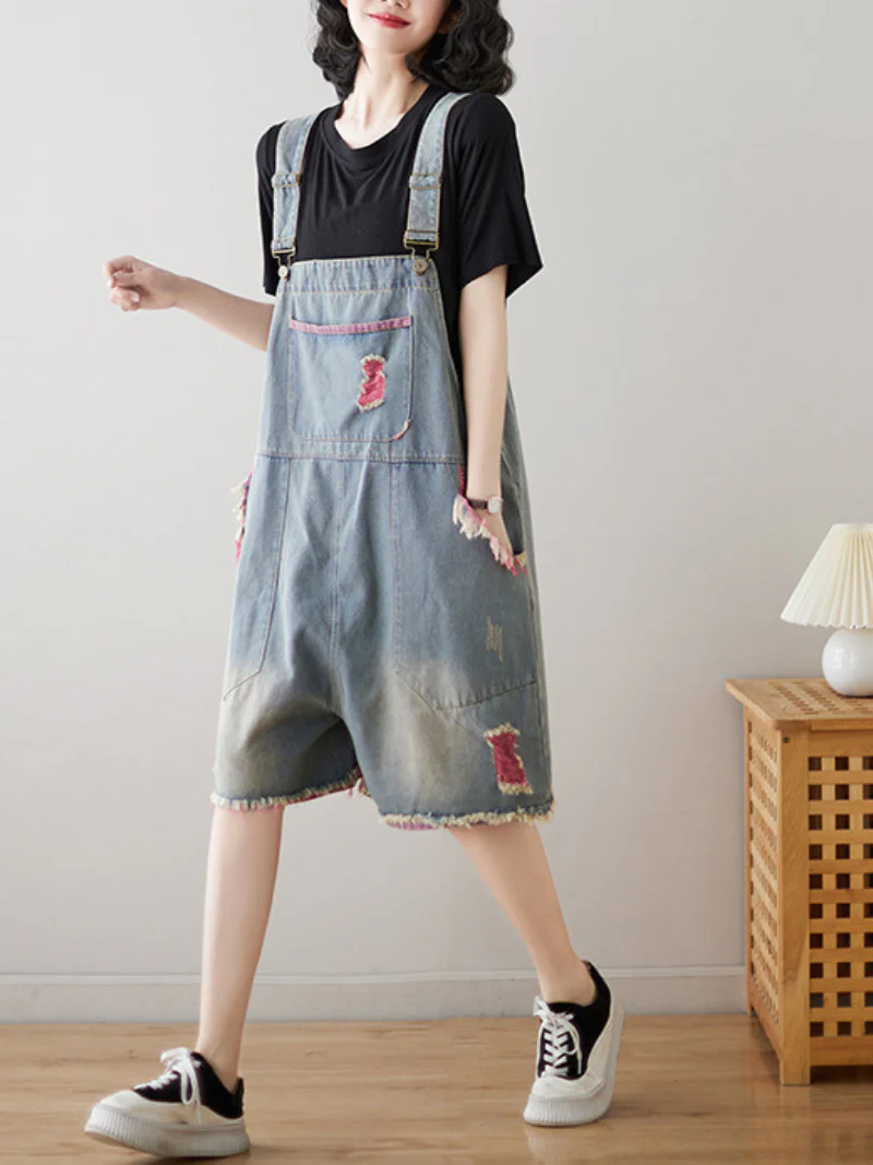 Wear Your Crown Denim High Waist Short Dungarees - Image 3