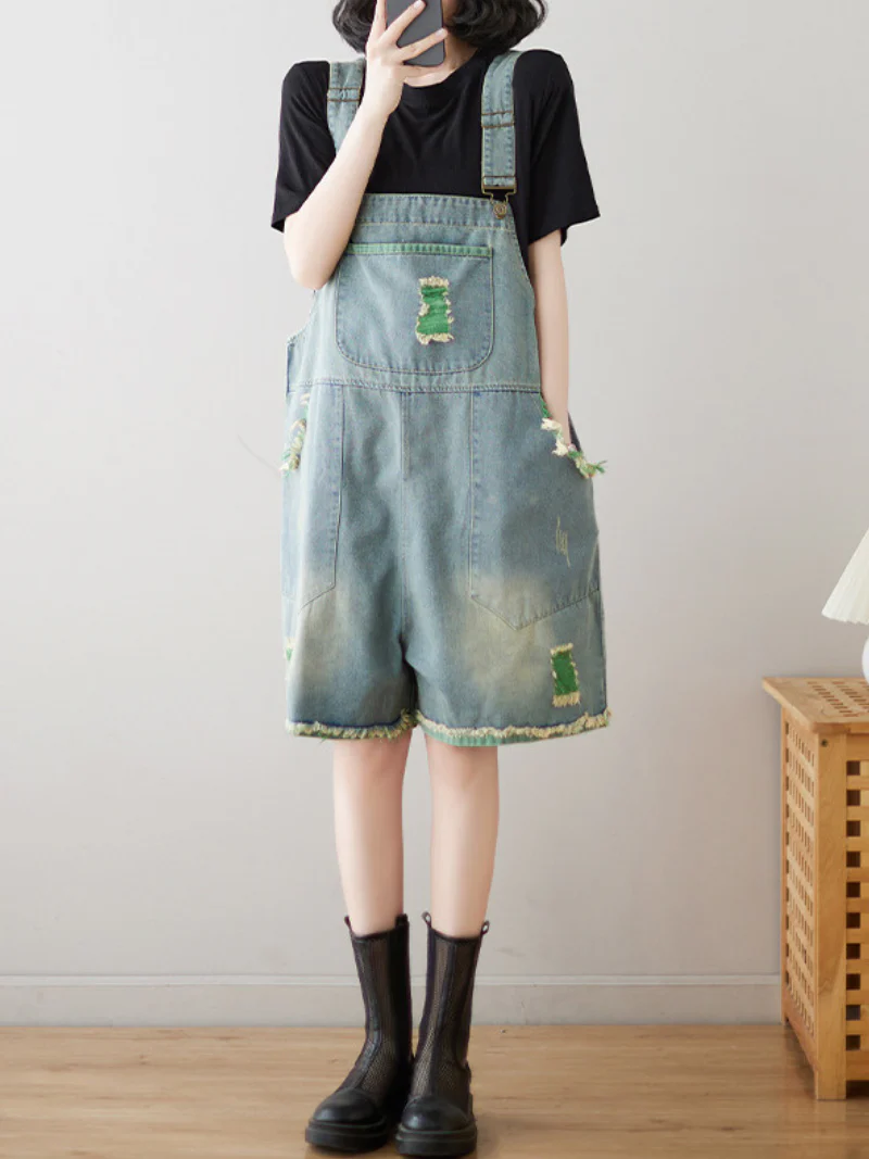 Wear Your Crown Denim High Waist Short Dungarees - Image 4