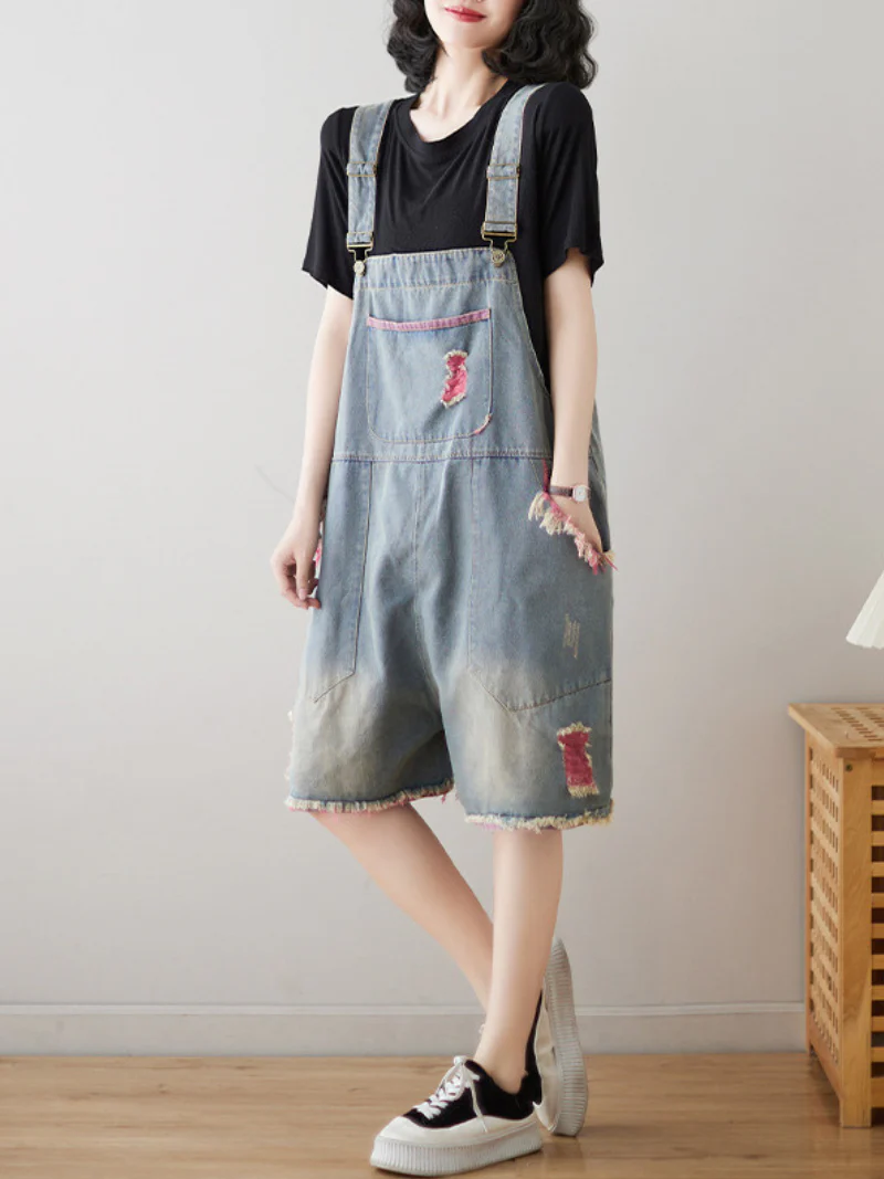 Wear Your Crown Denim High Waist Short Dungarees - Image 5