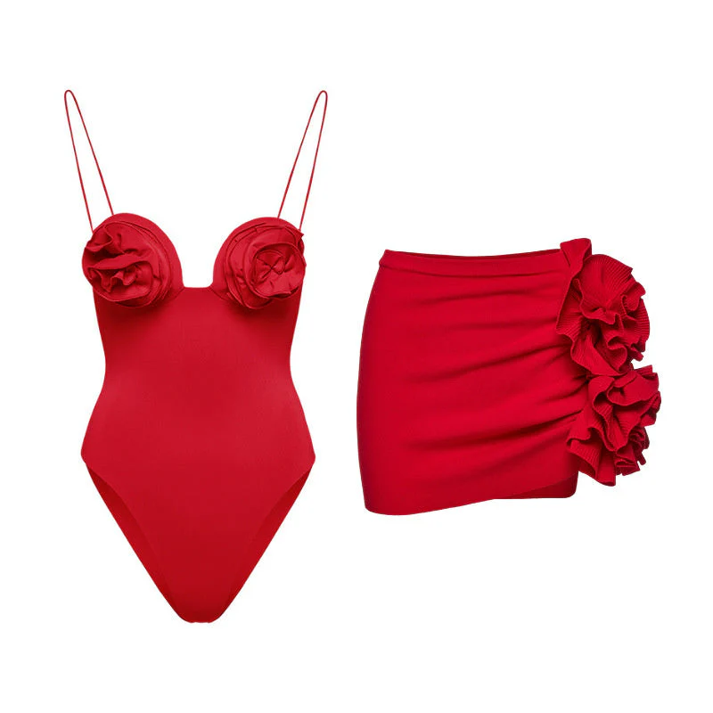 HANNA RED BODYSUIT and Skirt with ROSE BOWS 2 PIECE SET - Image 2