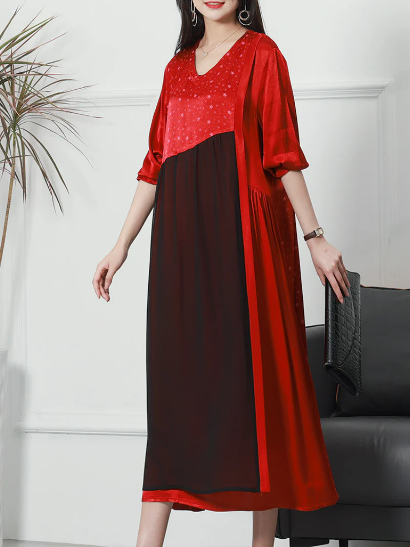 Fashionable V-neck Neck Middle Waist Star Pattern Midi-Dress - Image 5